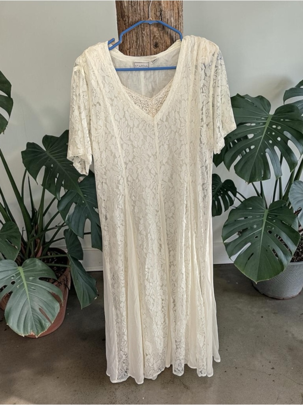 STARINA White Lace Boho Midi Dress Size Small Vintage Cottagecore Fairycore